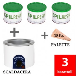 3 latas Epilresin + 1 calentador de cera + 15 paletas