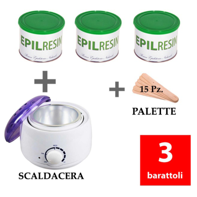 3 barattoli ceretta naturale Epilresin + 1 fornello scaldacera Liberty