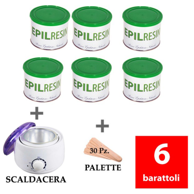 6 barattoli ceretta naturale Epilresin + 1 fornello scaldacera Liberty
